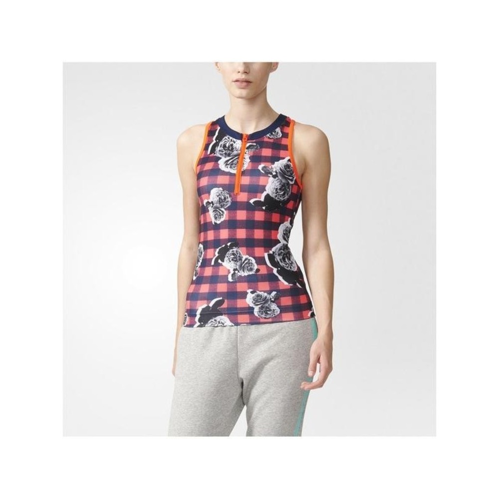 Adidas by Stella McCartney Sport Zip-Up Tank Top Women's Check Floral - Small